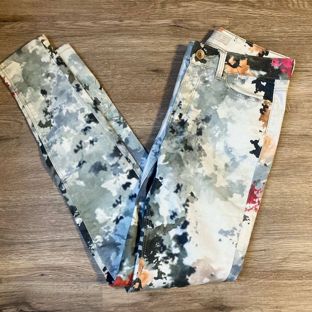 Zara White Multi Camouflage Watercolor Premium Denim Jean